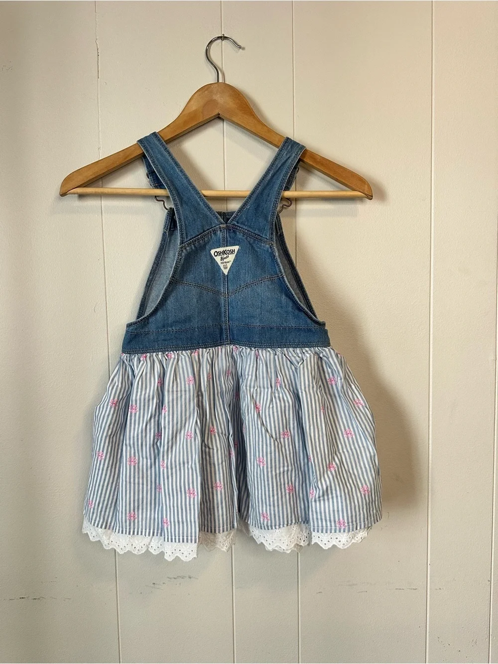 OshKosh Denim Overall Dress with Blue Striped Skirt